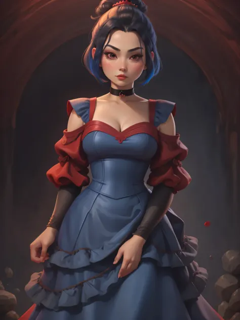 Azula. colored hair. very short hairstyle. choker. bbw. red-blue wedding dress. 
