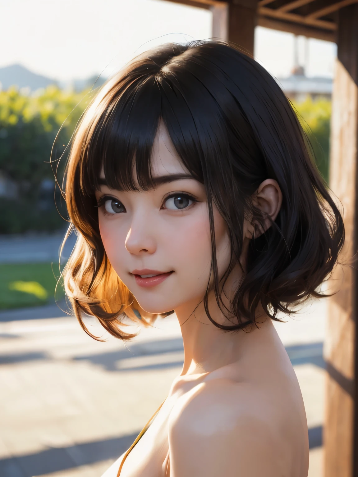 1 girl、highest quality、Realistic、alone、Written boundary depth、Natural soft light、Daytime、charm、Beautiful Face、Cleanliness、Pure Face、White skin、cute、short hair、prohibit、Beach、Light of the sun、Nedium Breast Body Esbian、((セーターを着たBeautiful Faceの黄金比 対称性のあるBeautiful Face))、Long neck、Listen carefully、prohibitのあるきれいな短いボブヘア、Laugh with your mouth closed、Perfect hands指、Perfect hands、Perfect body、Perfect Face、Shine a light into your eyes、Perfect Anatomy:1.4、とてもcuteスーパーモデル:1.4、{Huge|big|Hugeな|Mega} chest:2, chestの谷間:2、transparent、transparent性、Grossoiseture、Shine、Cool feeling、Beautiful gradation blue sky:2、(((Absurd beauty:1.6)))