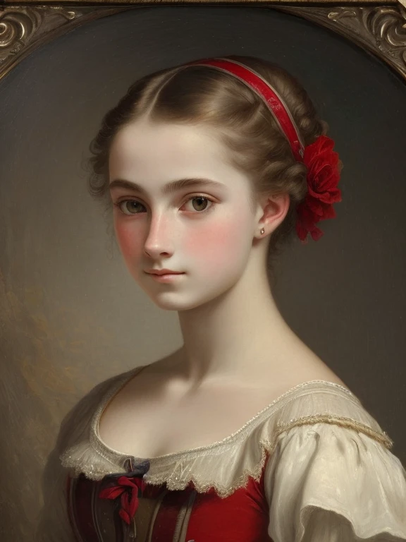 (a high resolution,masterpiece:1.2),(realistic:1.37)"(Best quality, a high resolution, ultra detailed, realistic),beautiful portrait of a 1 French ballerina from the 19th century., (She&#39;s half French, half Japanese., and a stunning beauty with dark blue eyes and a high nose:1.1), complex ballet costume, detailed facial features, long graceful neck, loose strands of hair, poised and elegant posture, Soft and gentle lighting, Classical oil painting, bright colors, delicate background with floral motifs", Dreamy atmosphere, Surrealism,mystical aura