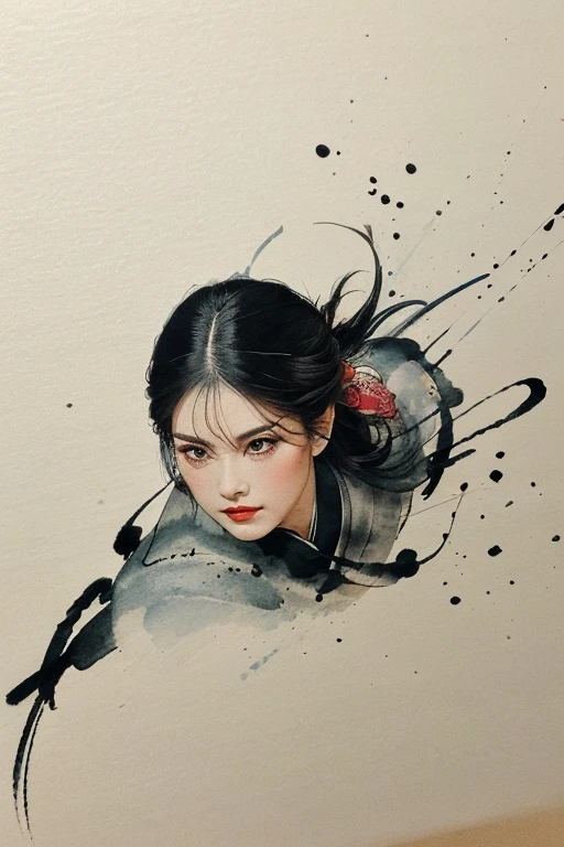 (best quality,highres,masterpiece:1.2),ultra-detailed,full body shot,beautiful detailed eyes,beautiful detailed lips,extremely detailed eyes and face,longeyelashes,sexy woman practicing Kung Fu,artwork made with traditional Chinese ink painting,graceful movements,flowing black hair,energetic and fierce expression,fit and muscular body,flexible martial arts poses,dynamic dark lighting,blending of traditional and modern elements,subtle color palette,ink wash painting style,brush strokes depicting power and elegance.