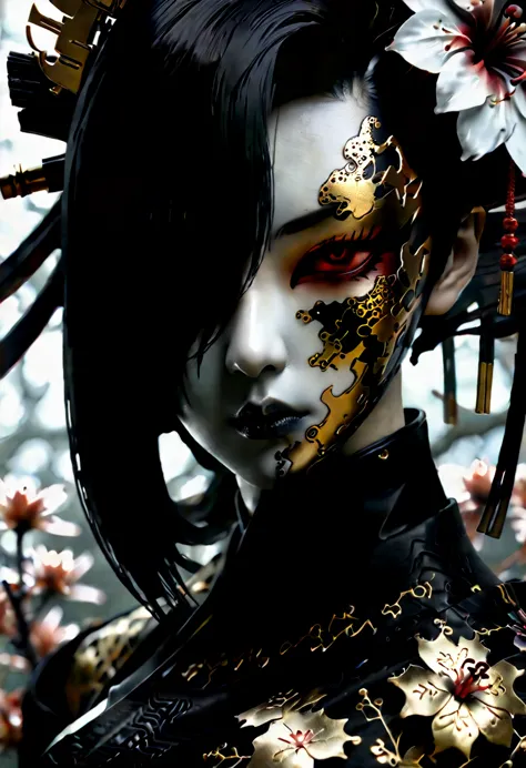 (cyborg geisha cybernetic organism 32k--9:16-ar) carbon fiber mask, hires professional photography of the highest quality, beaut...