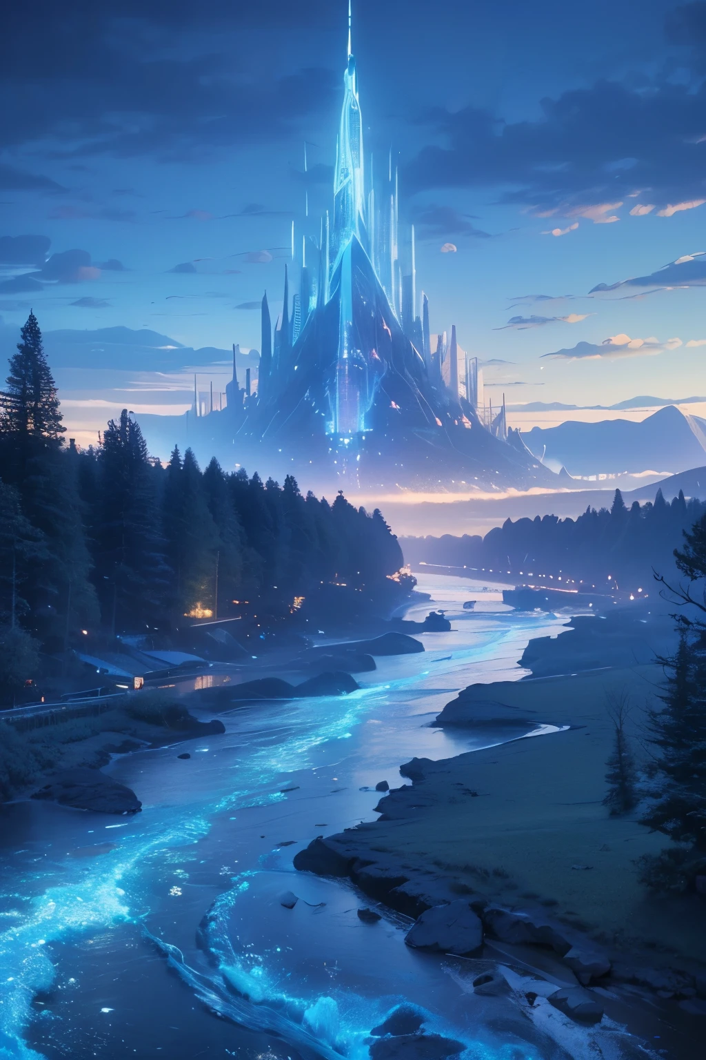 (magical pretty ヌル blue stream overlay scene), (ヌル), (雲), 柔らかい照明, きれいな背景, beautiful ヌル scenery, 傑作, 高品質, 美しいグラフィック, 細部までこだわった,トーマス・キンケード, アートステーション, シャープなフォーカス, 感動的な8K壁紙,