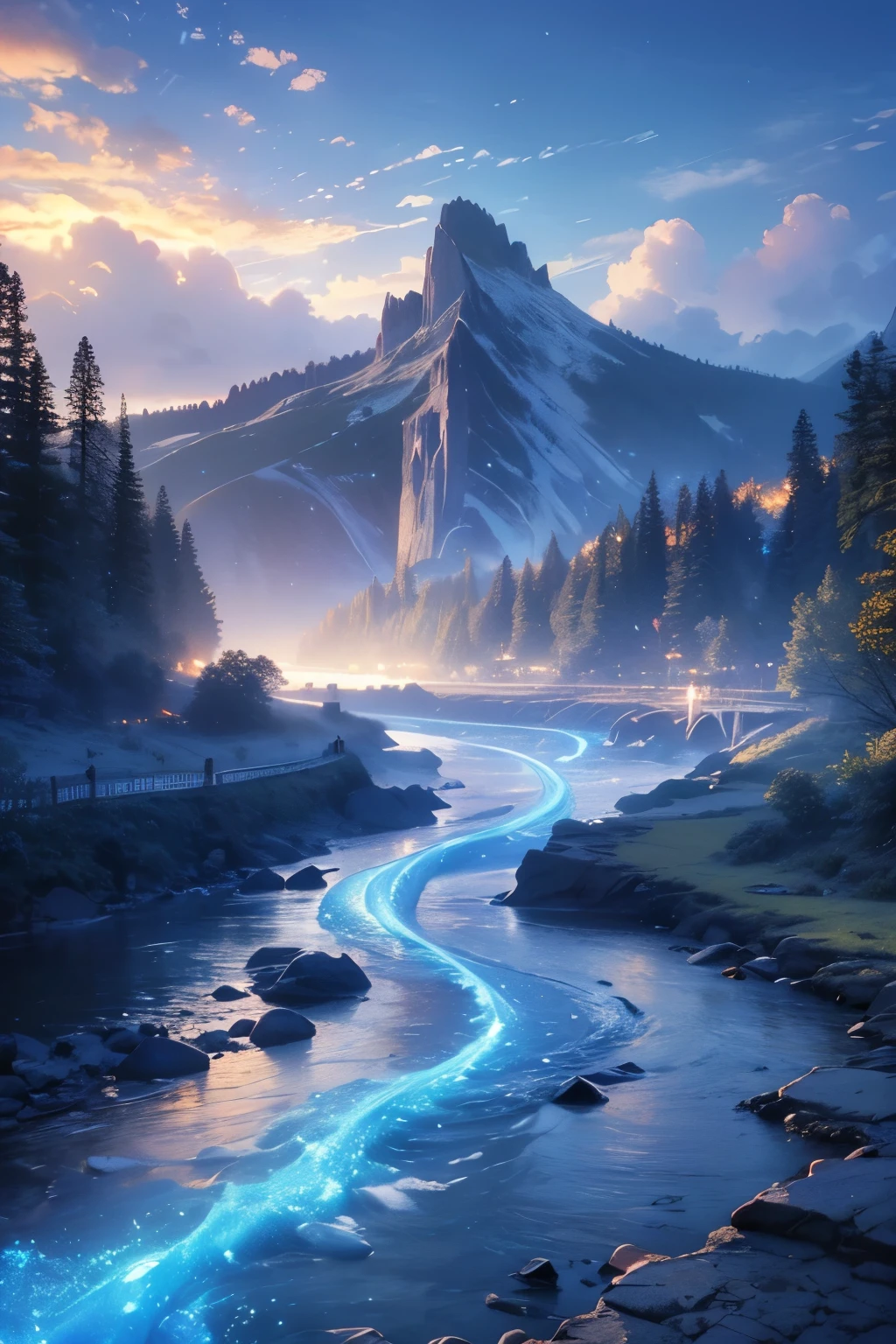 (magical pretty 无效的 blue stream overlay scene), (无效的), (云), 柔和的灯光, 干净的背景, beautiful 无效的 scenery, 杰作, 高质量, 精美的图形, 高细节,作者：Thomas Kinkade, 艺术站, 清晰聚焦, 鼓舞人心的 8k 壁纸,