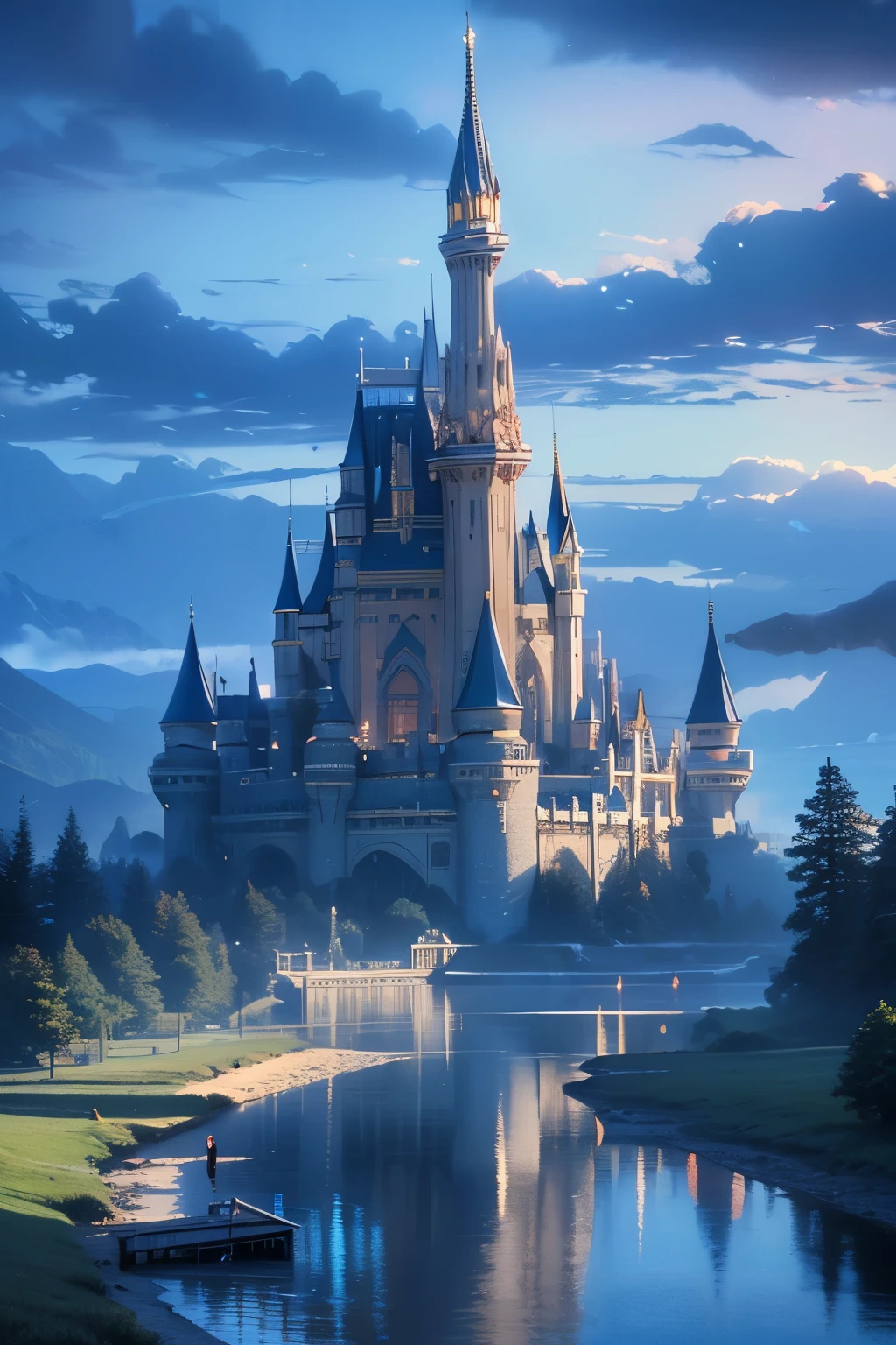 (magical pretty null blue stream overlay scene), (null), (cloud), Soft lighting, Clean background, beautiful null scenery, masterpiece, high quality, Beautiful graphics, High detail,By Thomas Kinkade, Art Station, Sharp focus, Inspiring 8k wallpapers, floating castle