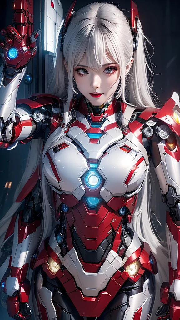  Super detailed, advanced details, high quality, 最high quality, High resolution, 1080P, hard disk, beautiful,(Iron Girl),Beautiful cyborg woman,Mecha cyborg girl,battle mode,Mecha body girl,She wears an Iron Man mech,full body shot