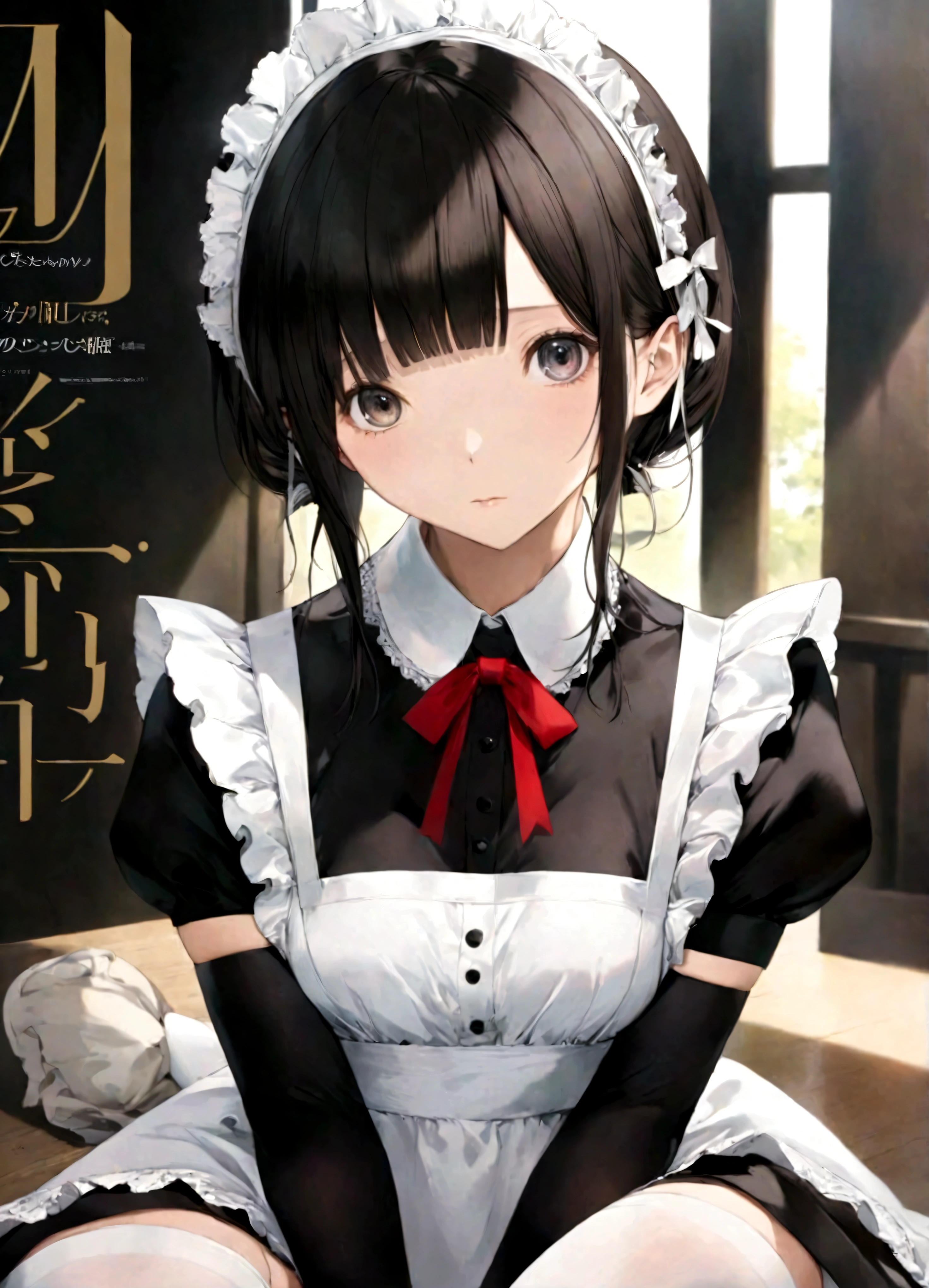 Magazine cover(masterpiece, best quality:1.2),Maid，（（（The eyes are delicate）））Work（（Maid衣服））Socks，（8K）（HD）