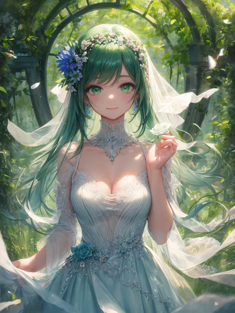 art by Cornflower,(masterpiece),(highest quality:1.2),(Perfect Anatomy),(1 Girl),Beautiful and detailed green eyes,Beautiful gre...