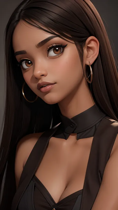 Masterpiece, high quality, (brown skin girl), goth, portrait