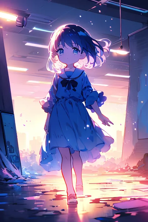masterpiece best quality anime style 4k cry tearful face((((5years old 2girls walk with hand on flashlight))))(midnight with nig...