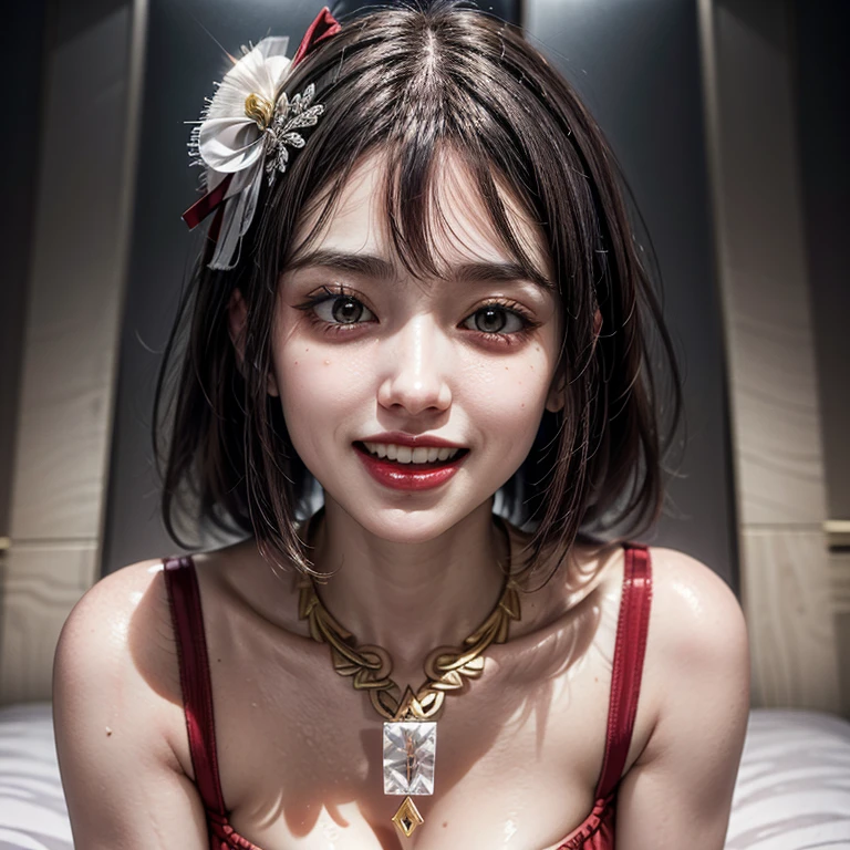 (Acutance:0.85),(Extremely Detailed:1.35, RAW photo-realistic:1.37), (closeup portrait), (1girl wearing Red tube-top), (From top), (presenting panties), Holding White panties with hands and mouth, Studio gray background, Red ribbon, white sheets . (((NOGIZAKA face)))  Extremely Detailed KAWAII face variations, perfect anatomy, captivating gaze, elaborate detailed Eyes with (sparkling highlights:1.2), long eyelashes、Glossy RED Lips with beautiful details, Coquettish tongue, Rosy cheeks . { (Dynamic joyful expressions) | :d) } . Glistening ivory skin with clear transparency, (Look at the camera)