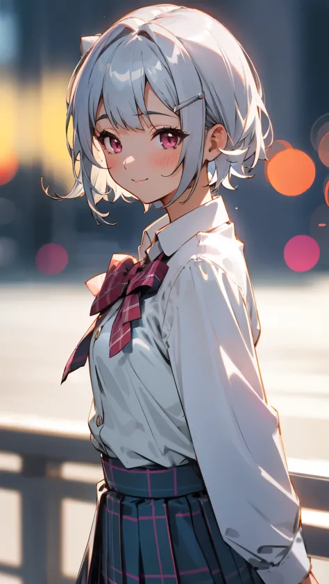 1 girl、8k、Sharp focus、(Bokeh) (highest quality) (Detailed skin:1.3) (Intricate details) (anime)、Silver short hair and bob hair、H...