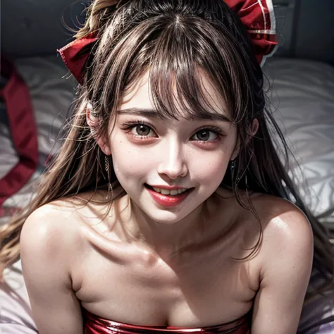 (Acutance:0.85),(Extremely Detailed:1.35, RAW photo-realistic:1.37), (closeup portrait), (1girl wearing Red tube-top dress), ((F...