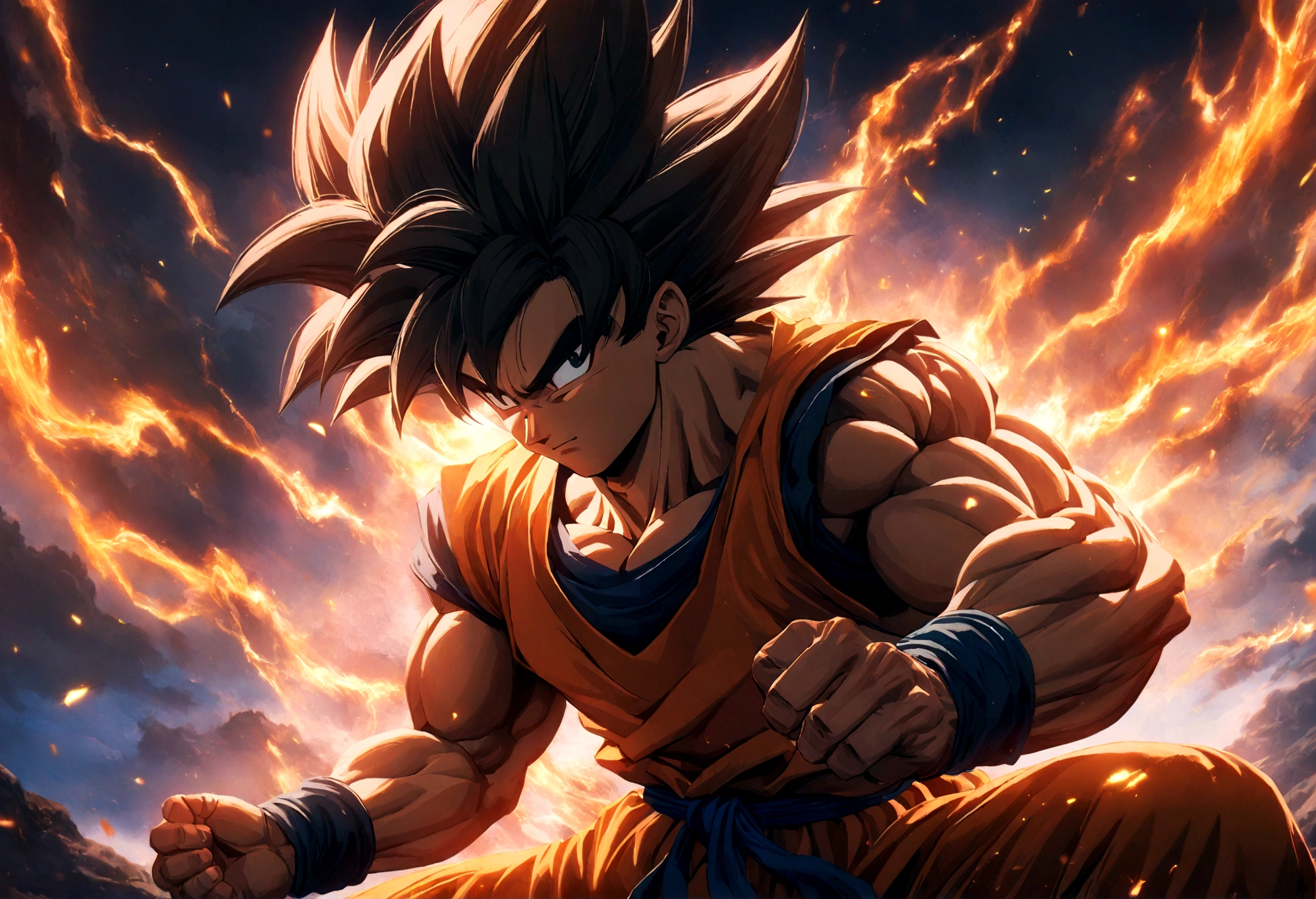 1 super saiyan son goku, goku in super saiyan form, perfect anime style, cosmic energy, detailed face, muscular body, dynamic pose, glowing golden aura, dramatic lighting, cinematic composition, vibrant colors, digital art, 8k, highly detailed, masterpiece