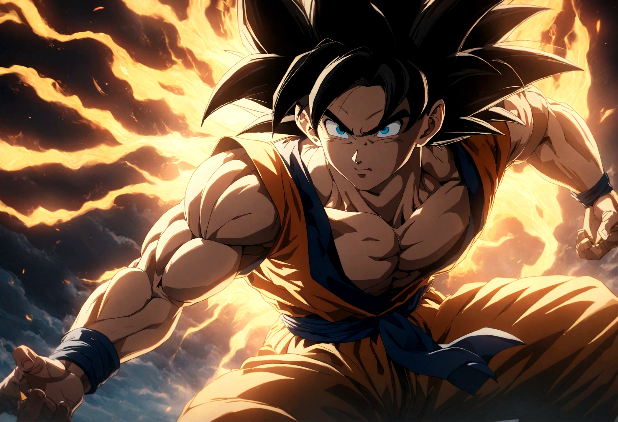 1 super saiyan son goku, goku in super saiyan form, perfect anime style, cosmic energy, detailed face, muscular body, dynamic pose, glowing golden aura, dramatic lighting, cinematic composition, vibrant colors, digital art, 8k, highly detailed, masterpiece