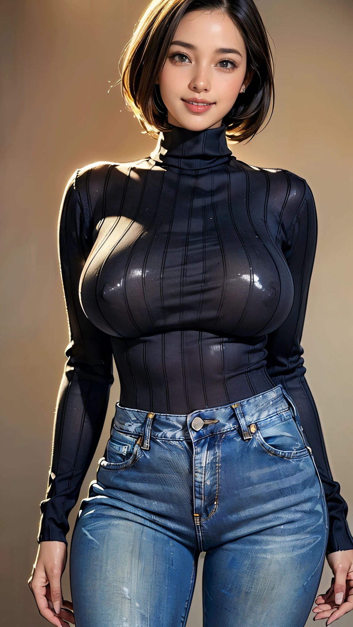 (1 girl:1.5),(50 years old:1.5),(Detailed body:1.4),(Beautiful Skin:1.4),(Japanese:1.5),((Turtleneck sweater that fits the body:1.5)),(Nipple protrusion:1.2),((Wearing jeans:1.5)),(front:1.5),BREAK(Looking at me:1.5),((Fine skin:1.4)),(Shiny skin:1.5),(Beautiful Face:1.5),(Detailed hand drawing:1.3),(Beautiful female hands:1.3),(smile:1.5),(short hair),BREAK(Big Breasts:1.5),(Blurred Background:1.5),(Very sensual:1.5),(sexy:1.5),((Thick thighs:1.5)),(Beautiful body:1.5),((Very sensual:1.5)),BREAK(((masterpiece:1.5),(highest quality:1.5),(Very detailed:1.5),(High resolution:1.5),(Realistic:1.5),(Realistic:1.5),(Delicate depiction),(Careful depiction))),8k,wallpaper