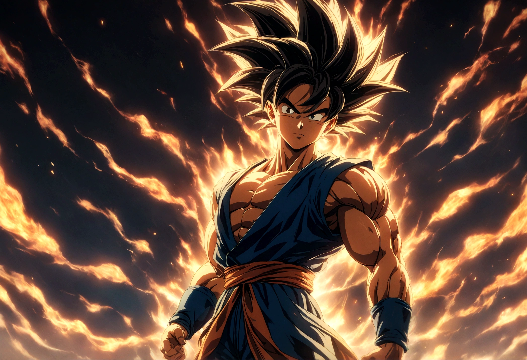 1 super saiyan son goku, goku in super saiyan form, perfect anime style, cosmic energy, detailed face, muscular body, dynamic pose, glowing golden aura, dramatic lighting, cinematic composition, vibrant colors, digital art, 8k, highly detailed, masterpiece