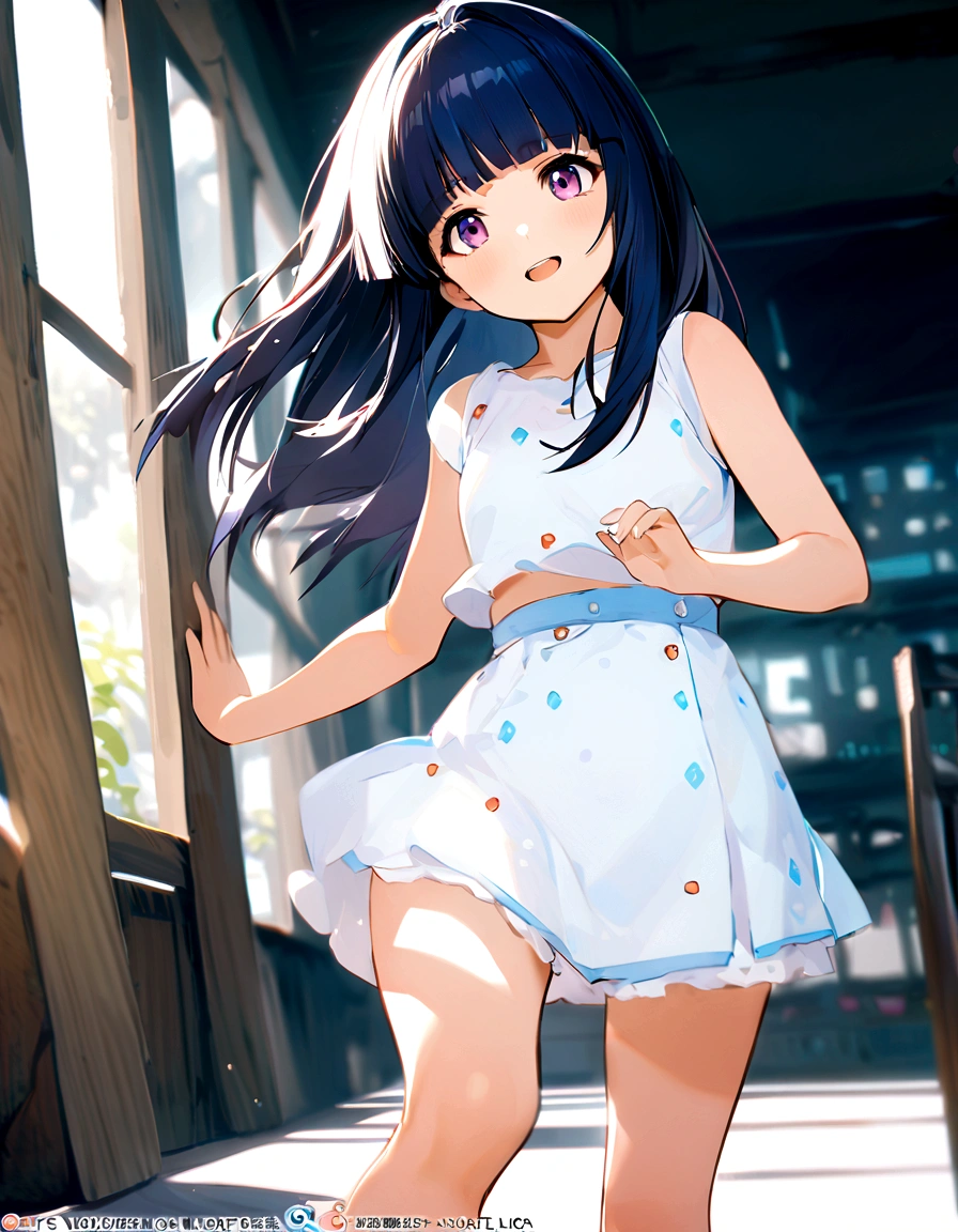 One girl, alone, Full Out Rika, cute, Blue Hair, Purple eyes, Long Hair, blunt bangs, bangs,