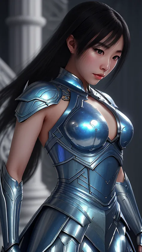 a close up of a woman in a silver and blue dress, chengwei pan on artstation, by Yang J, detailed fantasy art, stunning characte...