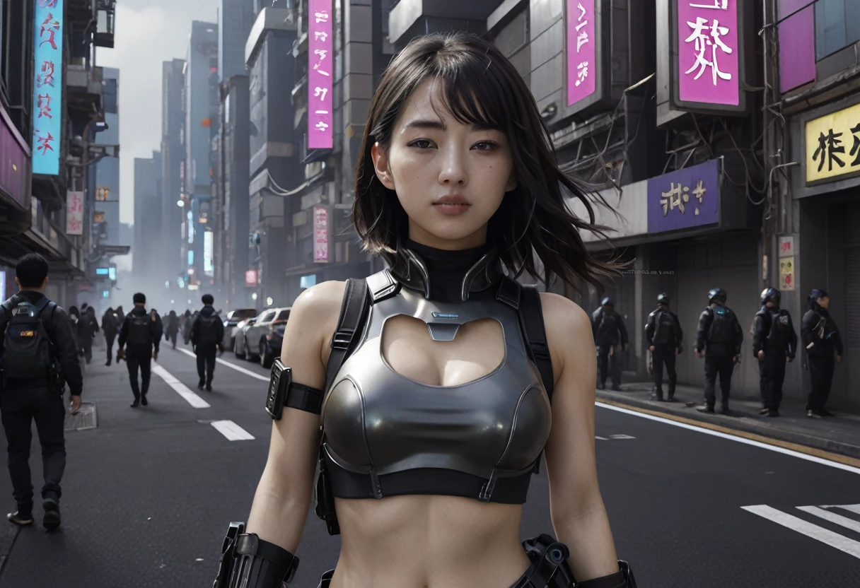 Detaillierte Cyberpunk-Sci-Fi-Charaktere、schöne junge Frau、ein Gewehr halten、超real、sehr detailliertes Gesicht und Körper、üppige Brüste、Perfekte Proportionen、muskulös、6 Pack Abs、Tragen Sie einen Latex-Bodysuit mit hohem Beinausschnitt、Nacht間迷彩柄、taktische Ausrüstung、kugelsichere Weste、Werkzeuggürtel、holster、futuristische Pistole、Komplexe Rüstung、kybernetische Verbesserungen、filmischポーズ、Cyberpunk City、Terroranschlag、Explosion、Nacht、Detailliertes futuristisches Stadtbild、Neonlicht、Wolkenkratzer、Dunkle Atmosphäre、volumetrischer Nebel、filmisch照明、dystopische Stadtumgebung、Fortgeschrittene Technologie、Android、hacker、Beleuchtetes Display、holografische Anzeige、Fliegendes Auto、industrielle Maschinen、beschädigte Gebäude、Schutt、chaos、Panik、hochdetaillierte Hautstruktur、komplizierte Details、filmisch照明、Dramatische Schatten、leuchtende Haut、fotorealistisch、(höchste Qualität、4k、8k、Hohe Auflösung、Meisterwerk:1.2)、Super detailliert、(real、fotorealistisch、fotorealistisch:1.37)、sehr detaillierte Augen und Gesicht、lange Wimpern、filmisch、dramatische Beleuchtung、Chiaroscuro、Helle Farben、Ein Mädchen