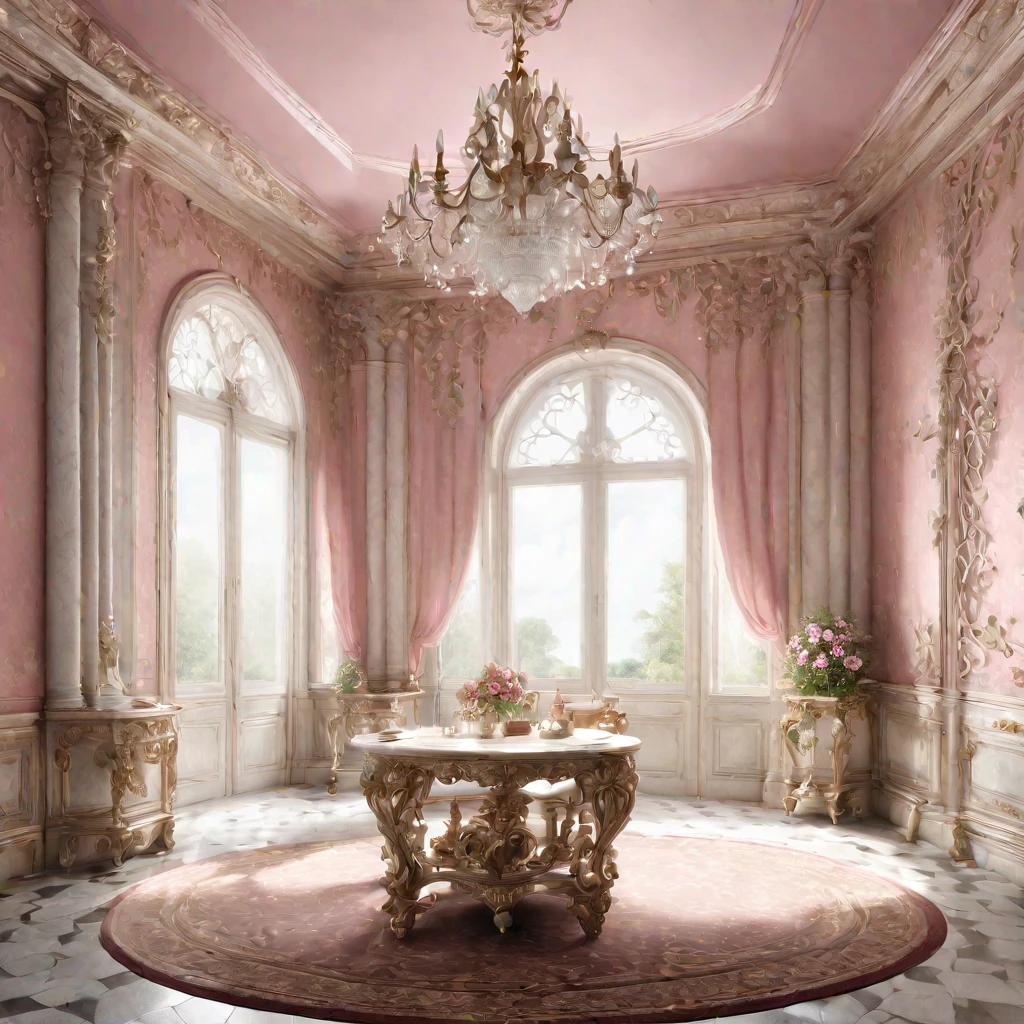 palais:couloir:fenêtre,((rococoスタイル)), élégant,antique,((-Meubles)),gothique, Style européen médiéval, princess Décoration,((Papier peint rose pâle:dessiner un motif compliqué:élégant:rococo:Fleurs et vignes)),élégant, brillant, Style Versailles, Une chambre dans un château médiéval,, Décoration:argent:白argent, art numérique,Chef-d&#39;œuvre，super chef d&#39;oeuvre， 4K, Ultra HD, Beau, réaliste, Ton, Cinéma 4D, Dessiner des détails, hyper réalisme, faire le ménage, exquis, réaliste,,explication polie,rendu d&#39;octane,Beau光と影,photo incroyable,structurellement correct,Décorer avec des fleurs,Libération