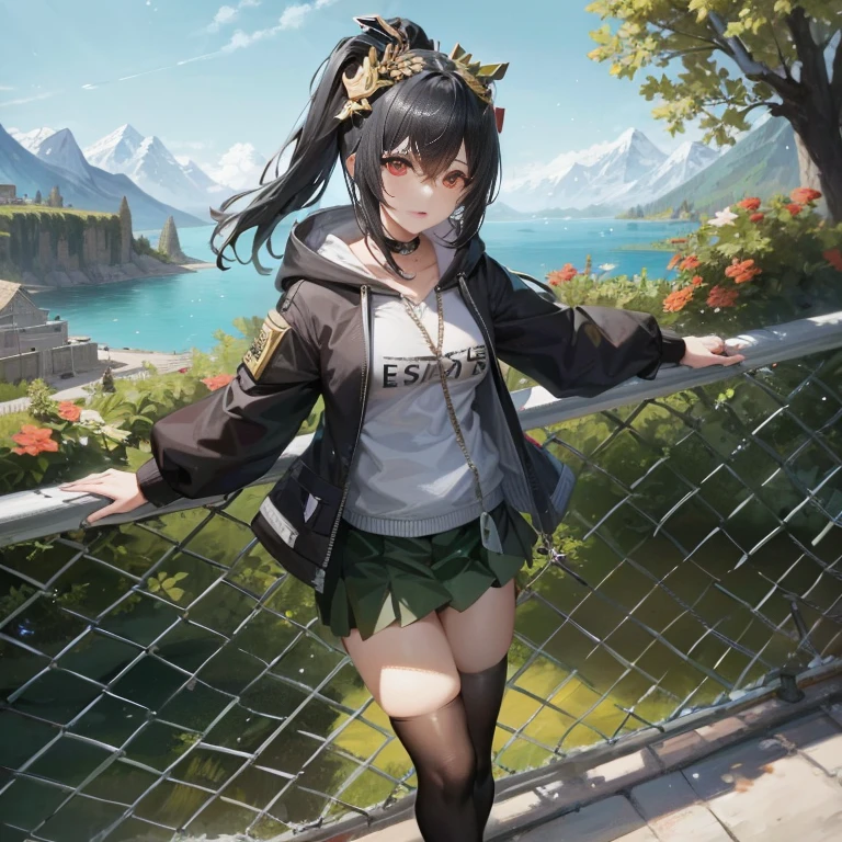 Anime girl with long hair standing on fence overlooking lake, artwork in the style of guweiz, best anime 4k konachan wallpaper, girls frontline style, guweiz, Kantai Collection Style, 4k anime wallpaper, 4 k manga wallpaper, from girls frontline, Fine details. girls' frontline, anime style 4 k, girls frontline cg