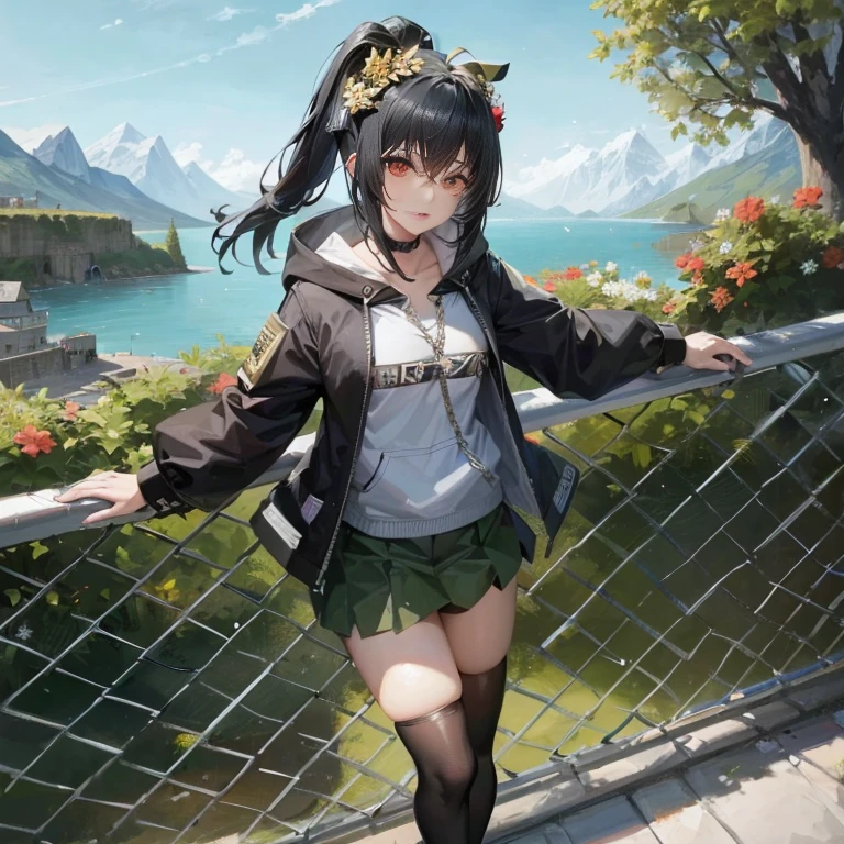 Anime-Mädchen mit langen Haaren steht auf Zaun mit Blick auf See, artwork in the style of guweiz, bestes Anime 4k Konachan-Hintergrundbild, Mädchen Frontline Stil, guweiz, Kantai-Kollektionsstil, 4K-Anime-Hintergrundbild, 4 K Manga-Hintergrundbild, von Mädchenfrontline, feine Details. Mädchenfrontlinie, Anime-Stil 4k, Mädchen Frontline CG