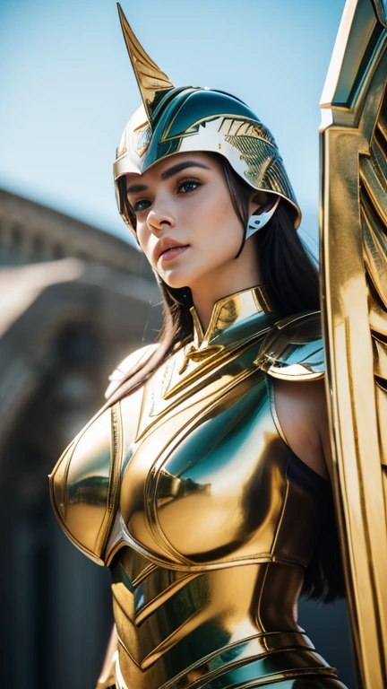 (l1vvydunne:.95), high angle photo of a gorgeous young valkyrie woman in the style of stefan kostic, realistic skin texture,(winged helmet:1.1), (valkyrie armor:1.2), 1 / 2 body crop, 8 5 mm art lens, f 1. 2, sharp focus, 8 k high definition, insanely detailed, intricate, elegant, art by stanley lau and artgerm