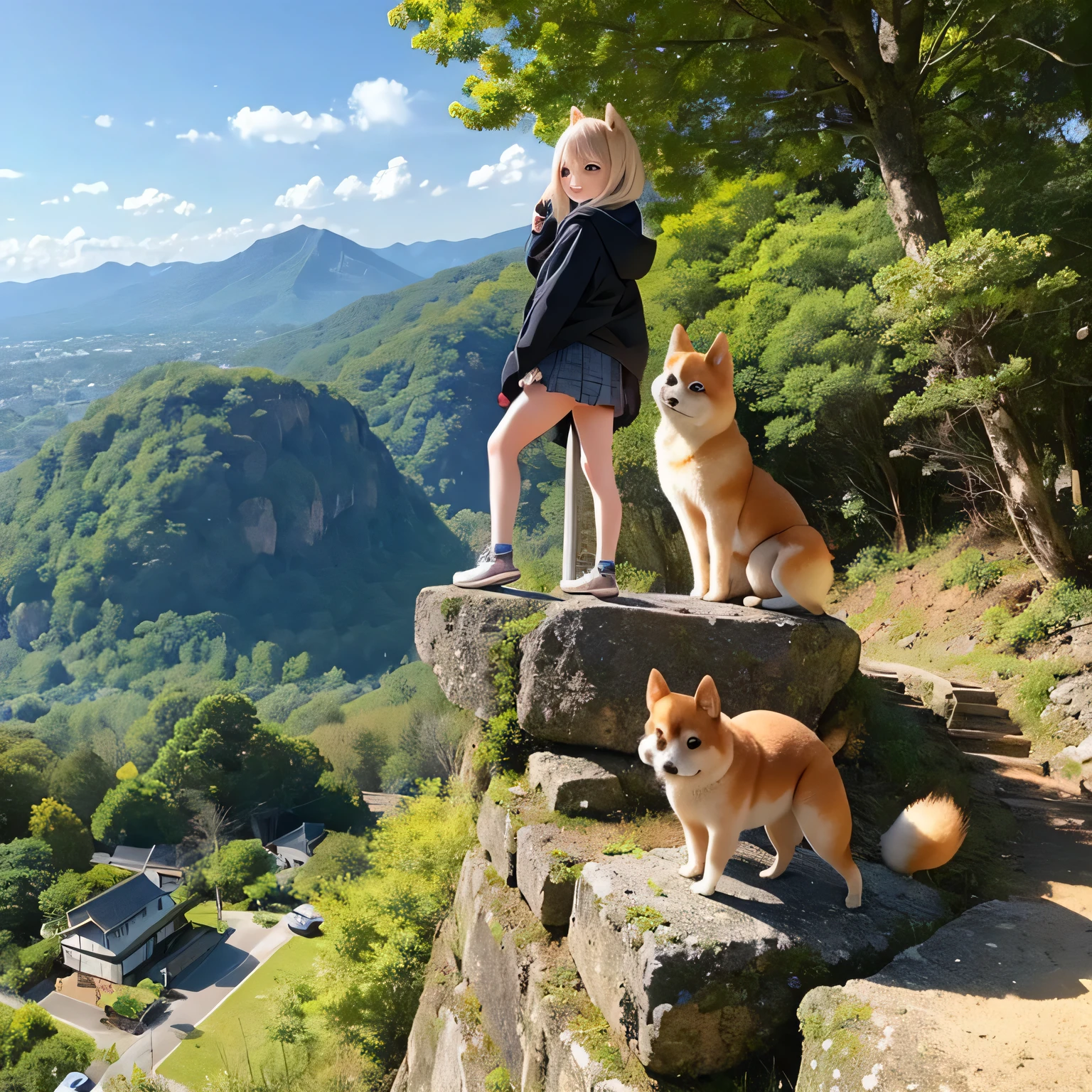 柴犬女孩乡村风光(((
一座高山)))