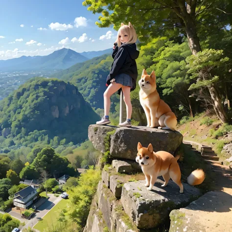 Shiba Inu girl rural scenery(((
A tall mountain)))