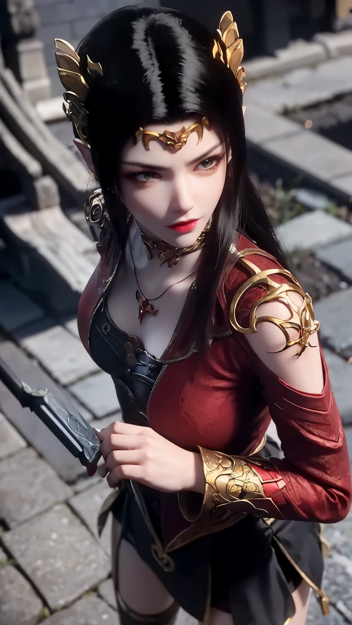 Walnut,vampire,assassin,charming,Mature,Sexy,thin,Qi bangs,long hair,Antenna bangs,double tail,高double tail,Bangs cover one eye,frightened,angry,Smile,blush,red nose,drunk,eyes straight,exquisite eyes,red lips,perfect face,Cross your arms across your chest,Dark Skin,dynamic poses,fighting stance,near,school swimsuit,damaged clothing,Cloak,leather skirt,Black,,Spandex gloss,Laser reflective material,Detail background,Bubble angry,bubble blush,heart-shaped,notes,Q version,official art,lifelike,movie angle,Dynamic angle,Horizontal viewing angle,depth of field,movie lighting,colorful,PBR rendering+UE pull,32k,High resolution,high quality,beautiful wallpaper,