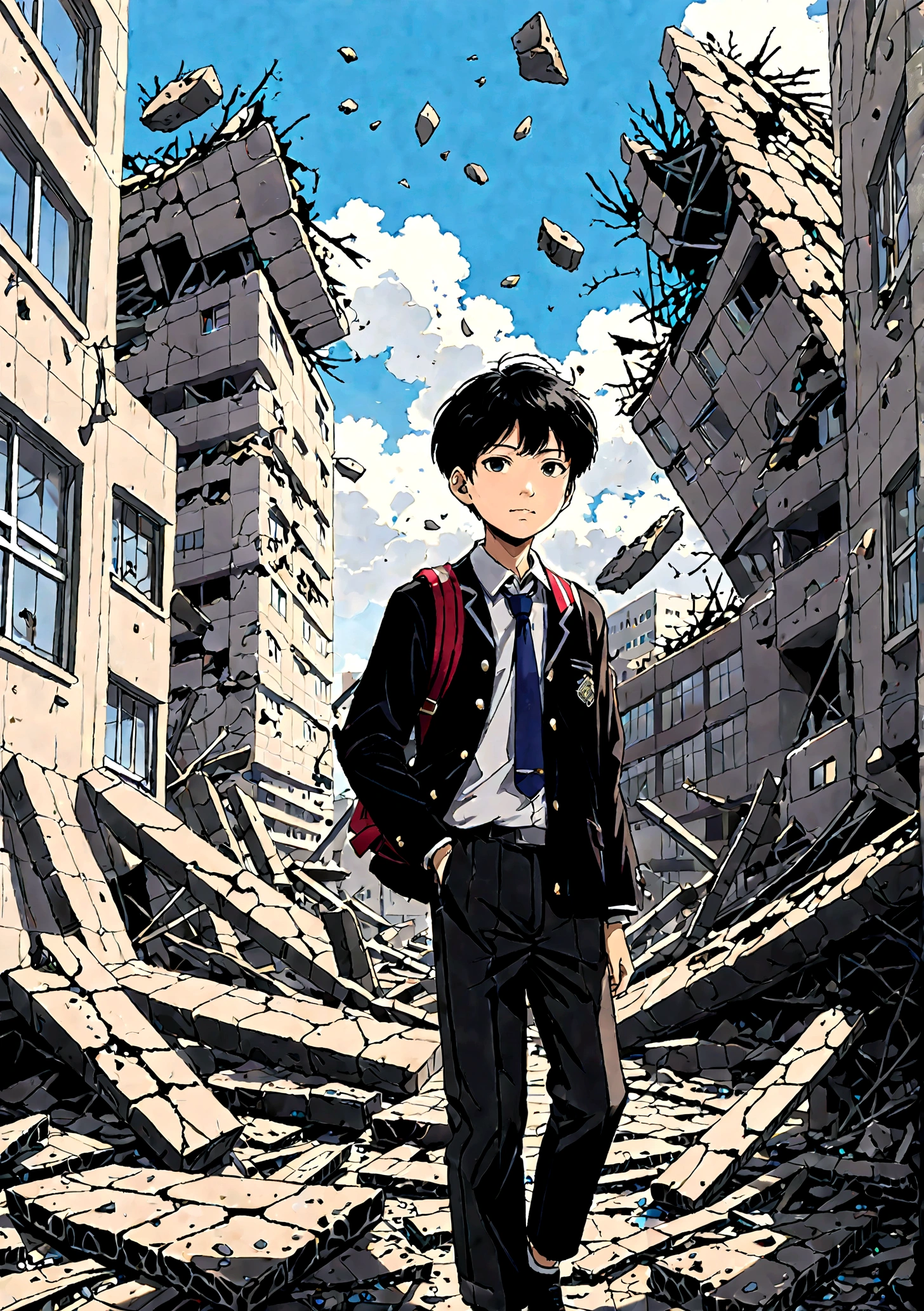 日本の中学校2年生男子、崩壊する都市、(浮遊する残骸:1.3)