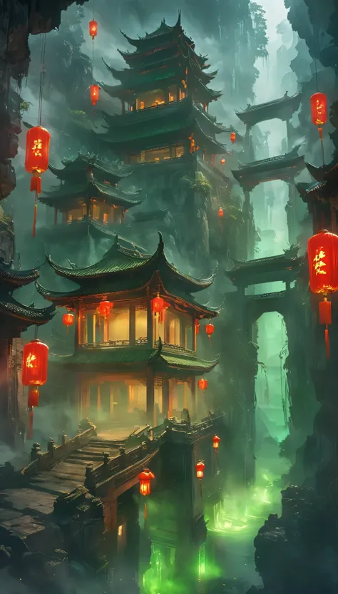 a haunting chinese ghost story, eerie chinese architecture, qixi festival, green ghostly soup, menpo bridge, menpo serving soup,...