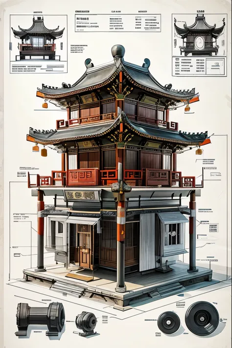 theblueprint,chinese_building, simple_background, break_apart