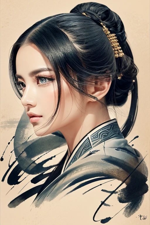 (best quality,highres,masterpiece:1.2),ultra-detailed,full body shot,beautiful detailed eyes,beautiful detailed lips,extremely detailed eyes and face,longeyelashes,sexy woman practicing Kung Fu,artwork made with traditional Chinese ink painting,graceful movements,flowing black hair,energetic and fierce expression,fit and muscular body,flexible martial arts poses,dynamic dark lighting,blending of traditional and modern elements,subtle color palette,ink wash painting style,brush strokes depicting power and elegance.