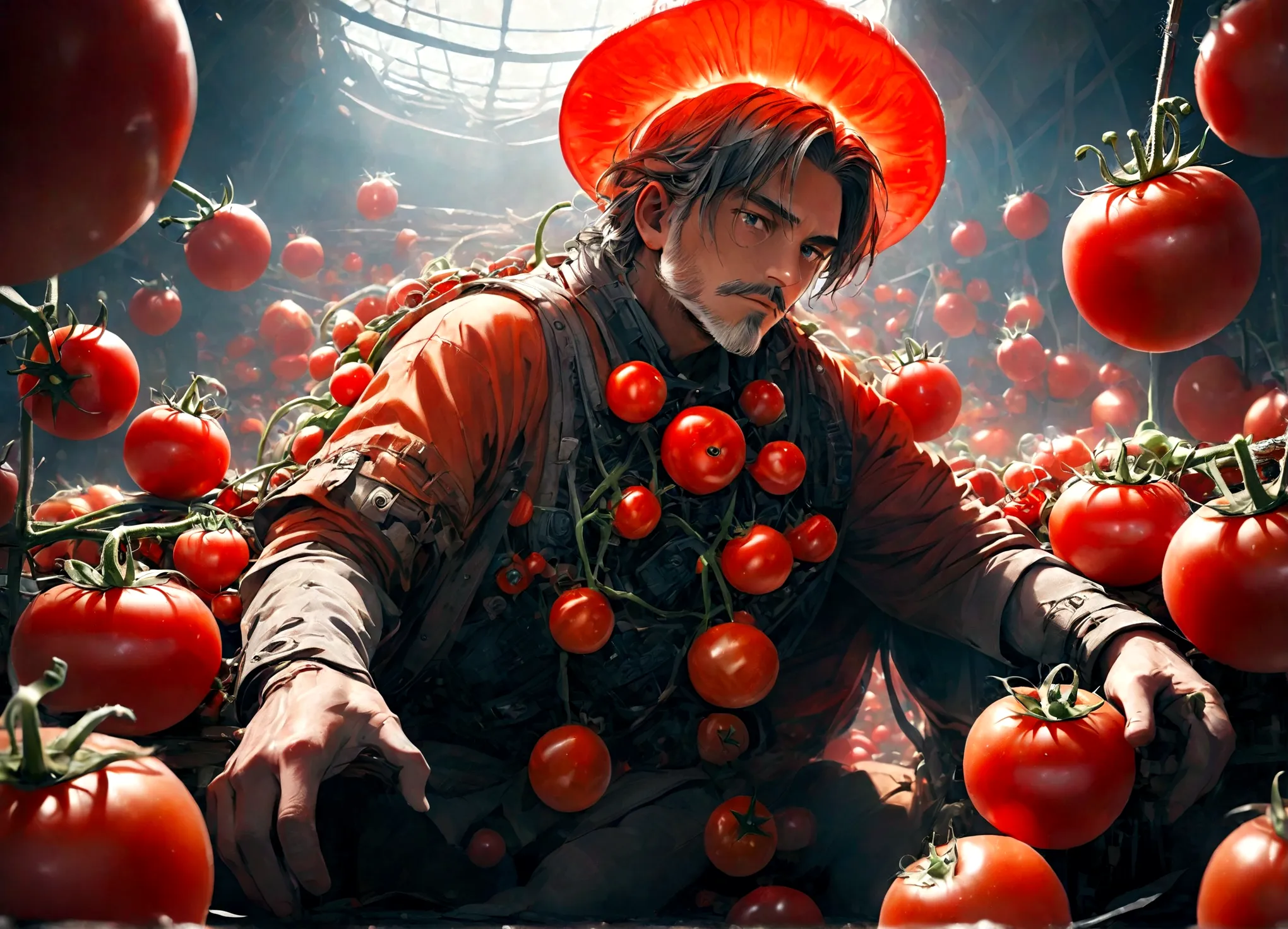a man made out of tomatos
