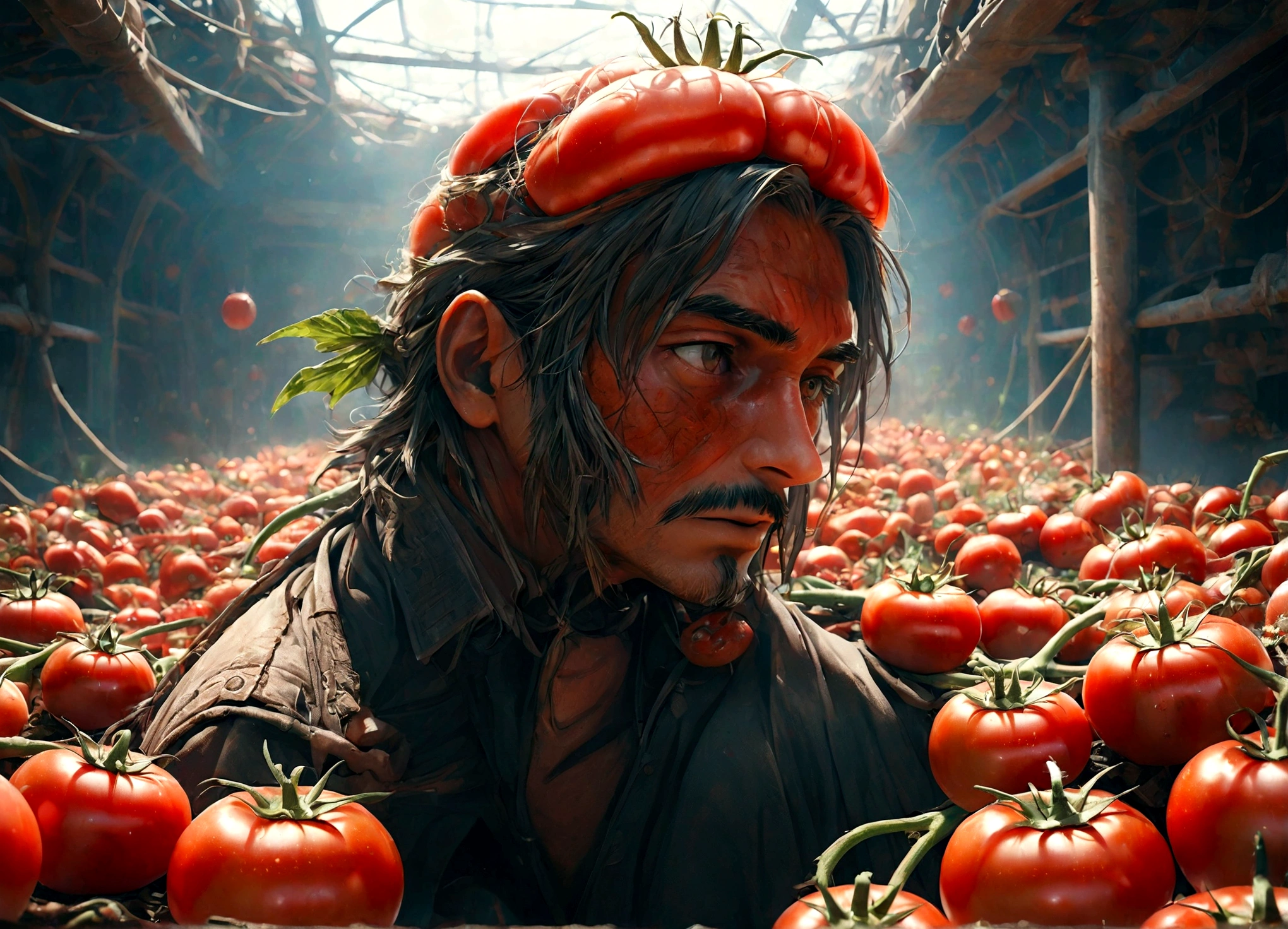 a man made out of tomatos