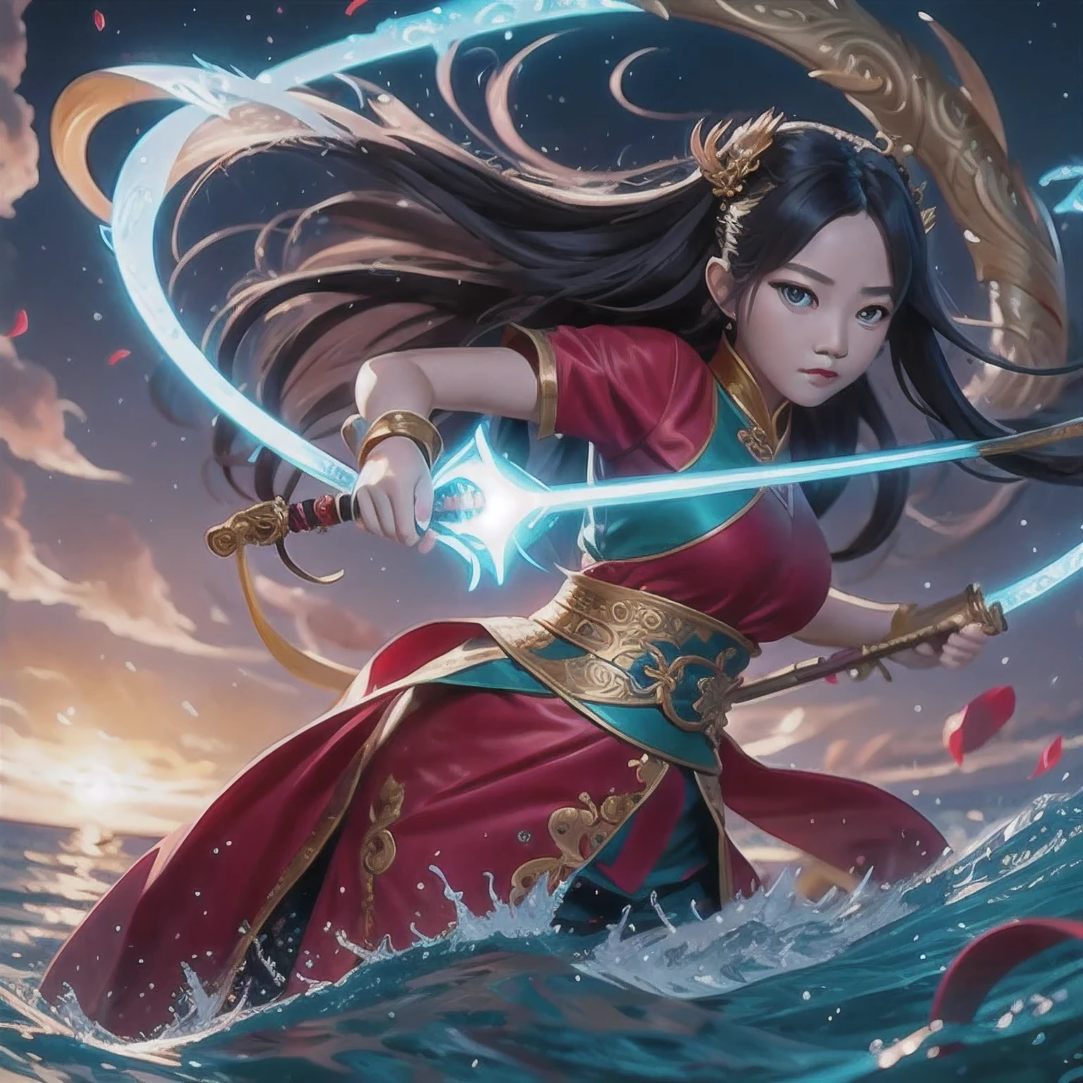 anime girl with a sword and a dragon in her hands, queen of the sea mu yanling, by Yang J, anime fantasy illustration, beautiful celestial mage, anime fantasy artwork, fantasy art style, by Li Song, g liulian art style, 2. 5 d cgi anime fantasy artwork, by Qu Leilei, xianxia fantasy, fanart best artstation,akira from china mythology