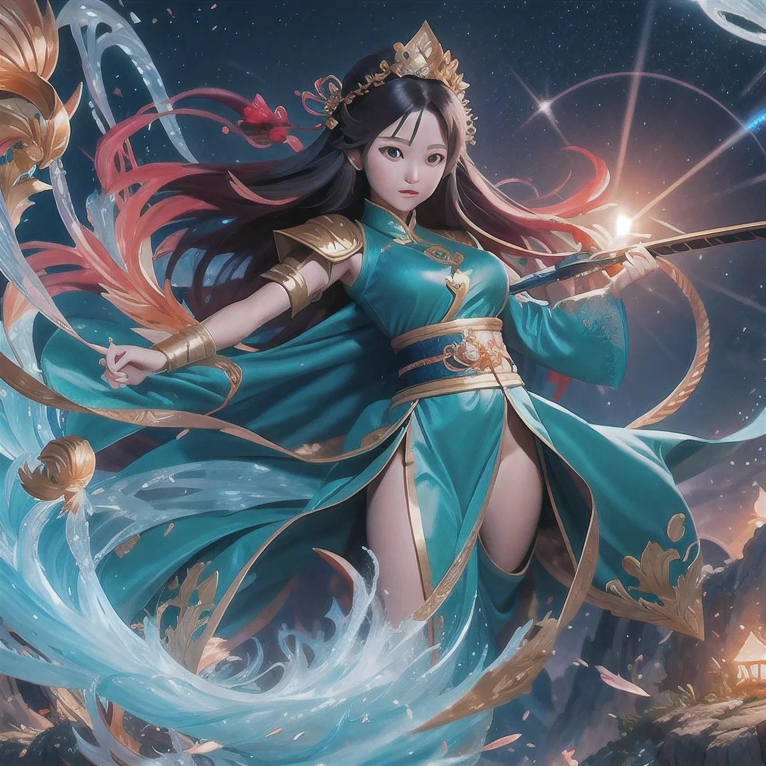 anime girl with a sword and a dragon in her hands, queen of the sea mu yanling, by Yang J, anime fantasy illustration, beautiful celestial mage, anime fantasy artwork, fantasy art style, by Li Song, g liulian art style, 2. 5 d cgi anime fantasy artwork, by Qu Leilei, xianxia fantasy, fanart best artstation,akira from china mythology