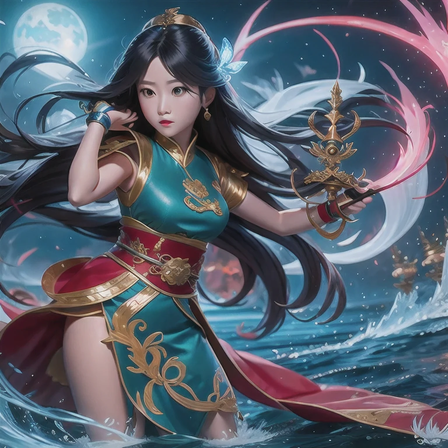 anime girl with a sword and a dragon in her hands, queen of the sea mu yanling, by Yang J, anime fantasy illustration, beautiful celestial mage, anime fantasy artwork, fantasy art style, by Li Song, g liulian art style, 2. 5 d cgi anime fantasy artwork, by Qu Leilei, xianxia fantasy, fanart best artstation,akira from china mythology