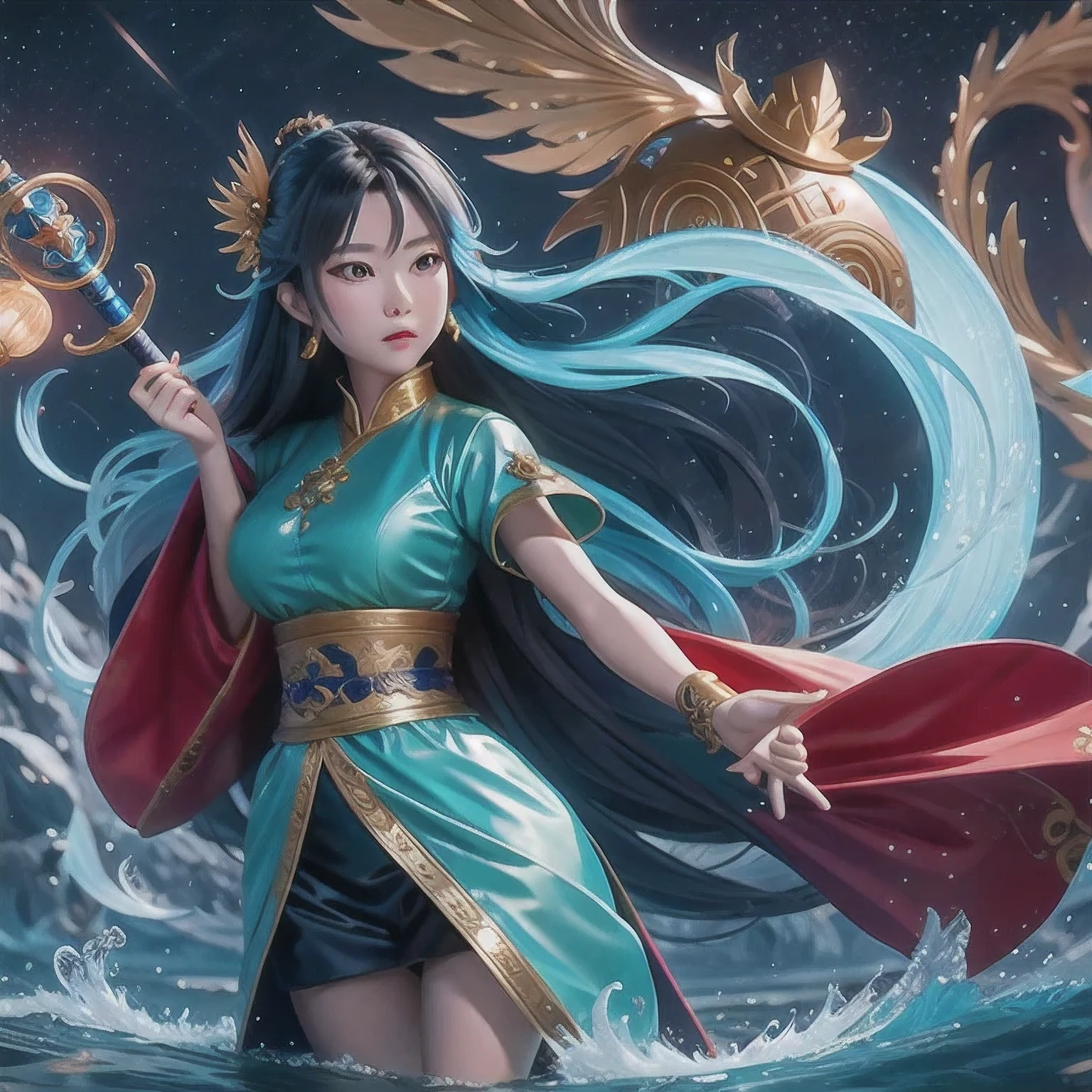 anime girl with a sword and a dragon in her hands, queen of the sea mu yanling, by Yang J, anime fantasy illustration, beautiful celestial mage, anime fantasy artwork, fantasy art style, by Li Song, g liulian art style, 2. 5 d cgi anime fantasy artwork, by Qu Leilei, xianxia fantasy, fanart best artstation,akira from china mythology