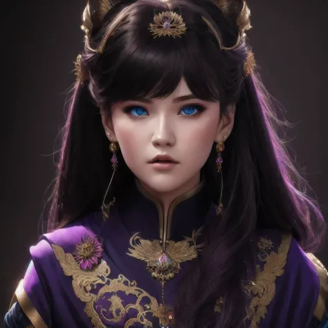 there is a 18 years old in a purple dress holding a dragon, wlop and ross tran, ross tran 8 k, fantasy art style, chengwei pan o...