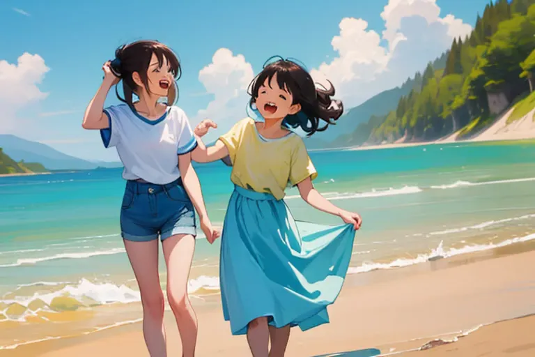 (masterpiece, highest quality, highest quality, official art, beautifully、beautiful:1.2), 1 girl,daytime,blue sky,sandy beach,cu...