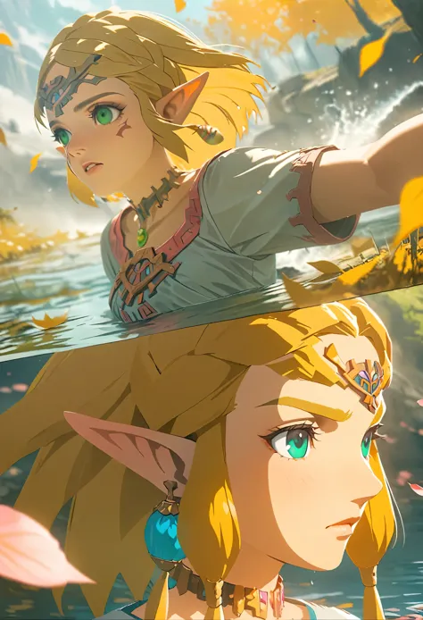 Super detailed, High resolution, Absurd, High resolution, Princess Zelda, Blonde Short Hair, expressive green eyes, The Legend o...