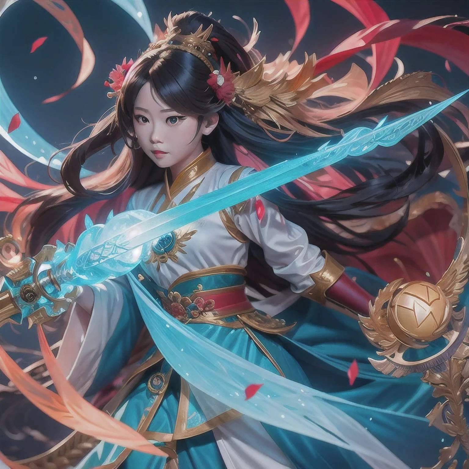 anime girl with a sword and a dragon in her hands, queen of the sea mu yanling, by Yang J, anime fantasy illustration, beautiful celestial mage, anime fantasy artwork, fantasy art style, by Li Song, g liulian art style, 2. 5 d cgi anime fantasy artwork, by Qu Leilei, xianxia fantasy, fanart best artstation,akira from china mythology