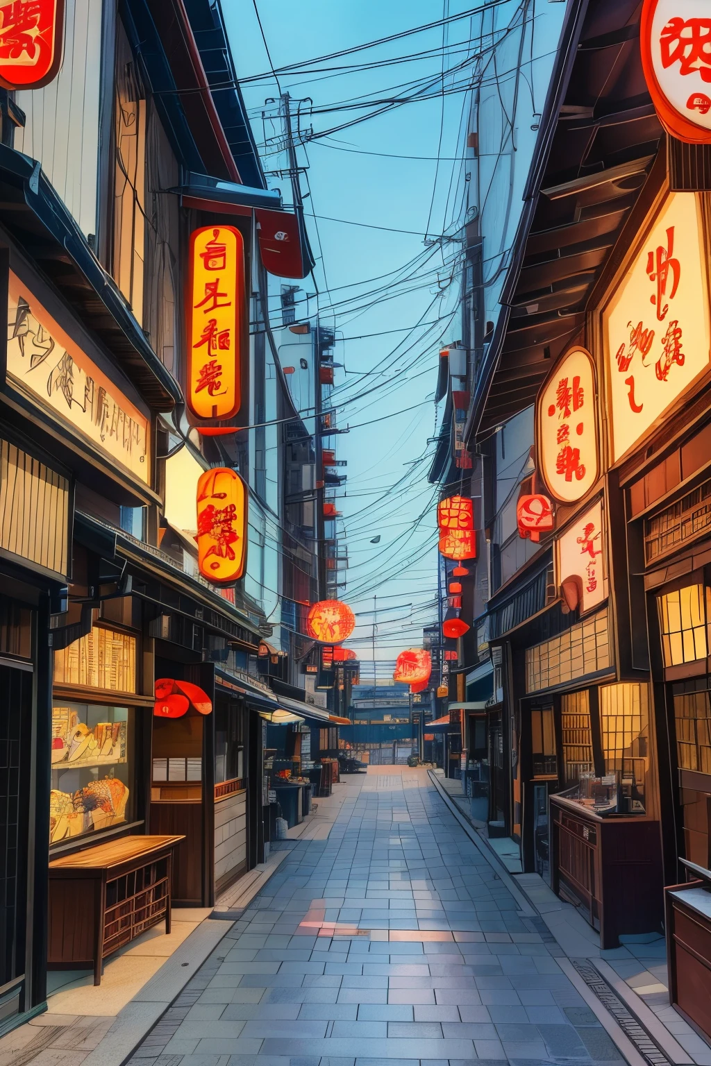 eine Cartoon-Illustration eines chinesischen Restaurants mit einem Schild und einem Hinweisschild, Japanischer Cartoon-Stil, vor dem Ramen-Laden, japanische straße, Anime-Hintergrundkunst, Imbissstand, Tokio Anime-Szene, Stadtbild im Anime-Stil, japanischer Kunststil, stilisierte digitale Illustration, Anime-Set-Stil, detaillierte 2D-Abbildung, tokio straßenhintergrund, Schaufenster, hochdetaillierter Laden