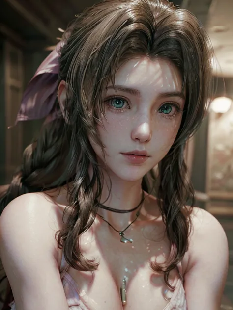 (masterpiece, 最high quality:1.4), (Future Day), (One girl), alone, (European youth:1), Aerith Gainsborough, choker, Cropped jack...
