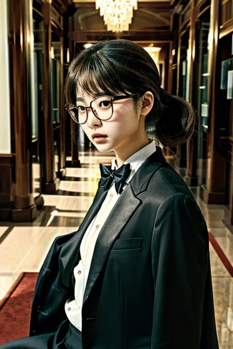highest quality、masterpiece、High sensitivity、High resolution、One Woman、Glasses、In a suit
