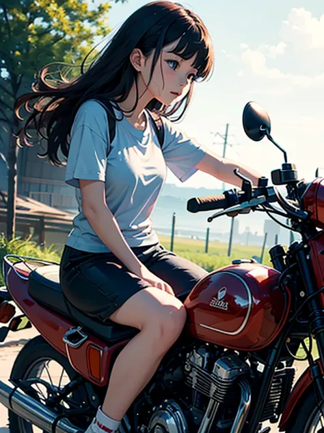 High-definition illustrations in 4K resolution，Girl riding a Super Cub、It&#39;s so tempting to enjoy a wonderful spring outing s...