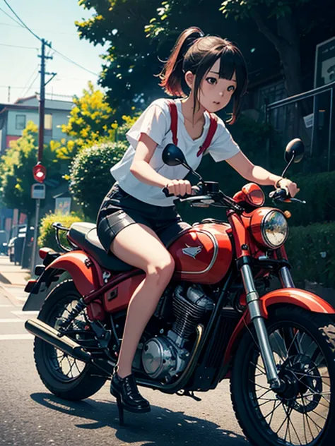 High-definition illustrations in 4K resolution，Girl riding a Super Cub、It&#39;s so tempting to enjoy a wonderful spring outing s...