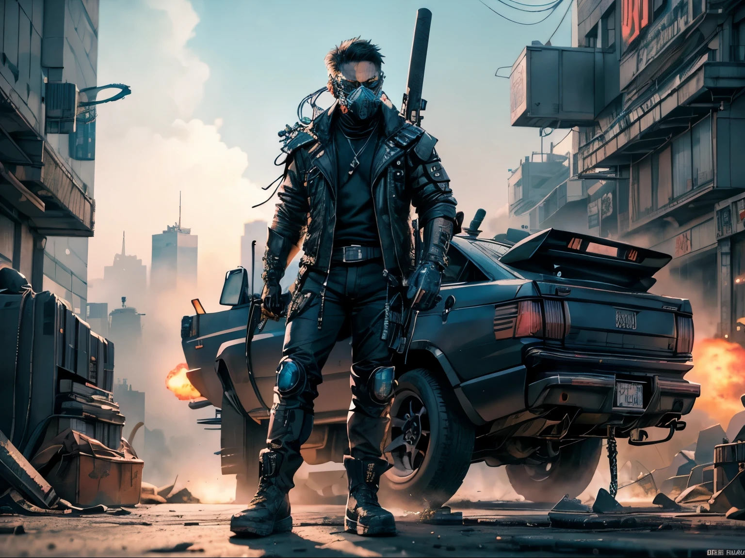 Mad Max,moderno、Destrucción dimensional、blue,Gas,mascarilla,detalladoな顔、ciberpunkmoderno,（Recortar engranaje:1.3)、acción、fondo de pantalla de arte anime 4k, fondo de pantalla de arte anime 4k, Fondos de pantalla de arte anime 8K, estilo anime 4k, 4K のdetalladoなデジタルアート, Fluctuación、afectar、 detallado digital art in 4K, Increíble obra de arte en 8K, hermoso arte UHD 4K, arte digital del anime cyberpunk, rossdraws dibujos animados vibrantes、moderno art,detallado、